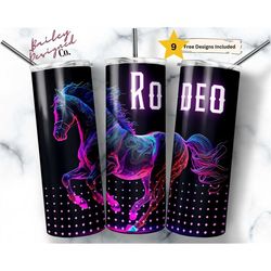 Neon Rodeo Horse Tumbler Wrap, Horse 20 oz Skinny Tumbler, 20 oz Skinny Tumbler Sublimation Design, Digital Download DIG