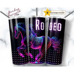 neon rodeo horse tumbler wrap, horse 20 oz skinny tumbler, 20 oz skinny tumbler sublimation design, digital download dig