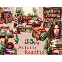 Autumn Clipart Bundle | Reading Illustrations Collection