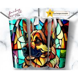 stained glass german shepherd 20 oz skinny tumbler sublimation design digital download png instant digital only, pet lo