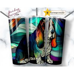 stained glass basset hound 20 oz skinny tumbler sublimation design digital download png instant digital only, pet lover