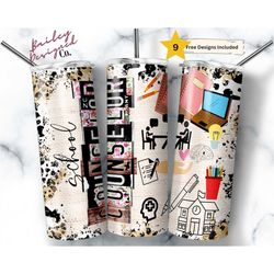 school counselor 20 oz skinny tumbler sublimation design digital download png instant digital only,  rustic occupation w