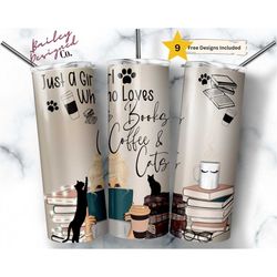 just a girl who loves books, coffee, and dogs tumbler 20oz skinny tumbler sublimation designs, book lover png digital do
