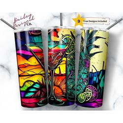 stained glass margarita 20 oz skinny tumbler sublimation design digital download png instant digital only, tropical drin