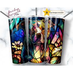 stained glass pit bull dog 20 oz skinny tumbler sublimation design digital download png instant digital only, pet lover