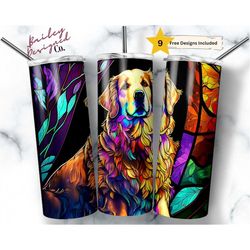 stained glass golden retriever dog 20 oz skinny tumbler sublimation design digital download png instant digital only, pe