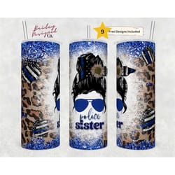 20 oz skinny tumbler sublimation design template police sister design digital png inst digital only back the blue first