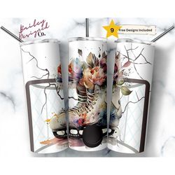 20oz skinny tumbler hockey  designs template straight png file download , girl's floral hockey tumbler design