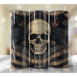 pink roses and flowers skull 20 oz skinny tumbler sublimation design, instant digital download png, straight & tapered t