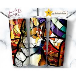 stained glass akita dog 20 oz skinny tumbler sublimation design digital download png instant digital only, pet lover wra
