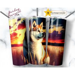 akita 20oz skinny straight tumbler template for sublimation, dog tumbler template png, pet owner design, download tumble