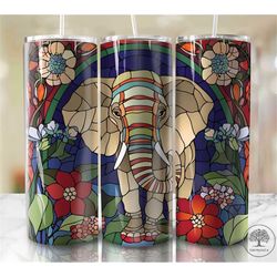 elephant stained glass 20 oz skinny tumbler sublimation design, instant digital download png, straight & tapered tumbler