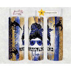 20oz skinny tumbler blue and gold wrestling mom glitter sublimation designs template straight png file download - wrestl