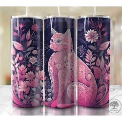 Floral Cat Tumbler Wrap , Cat Floral Animal,Floral Cat  Cat With Flower, Wildflower Cat PNG
