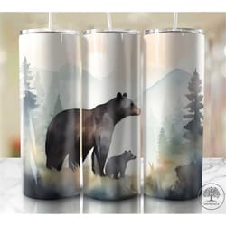 bear square stained glass 20 oz skinny tumbler sublimation design, instant digital download png, straight & tapered tumb