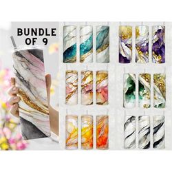 marble metallic print bundle of 9 20 oz skinny tumbler sublimation design template 9 colors straight design digital down