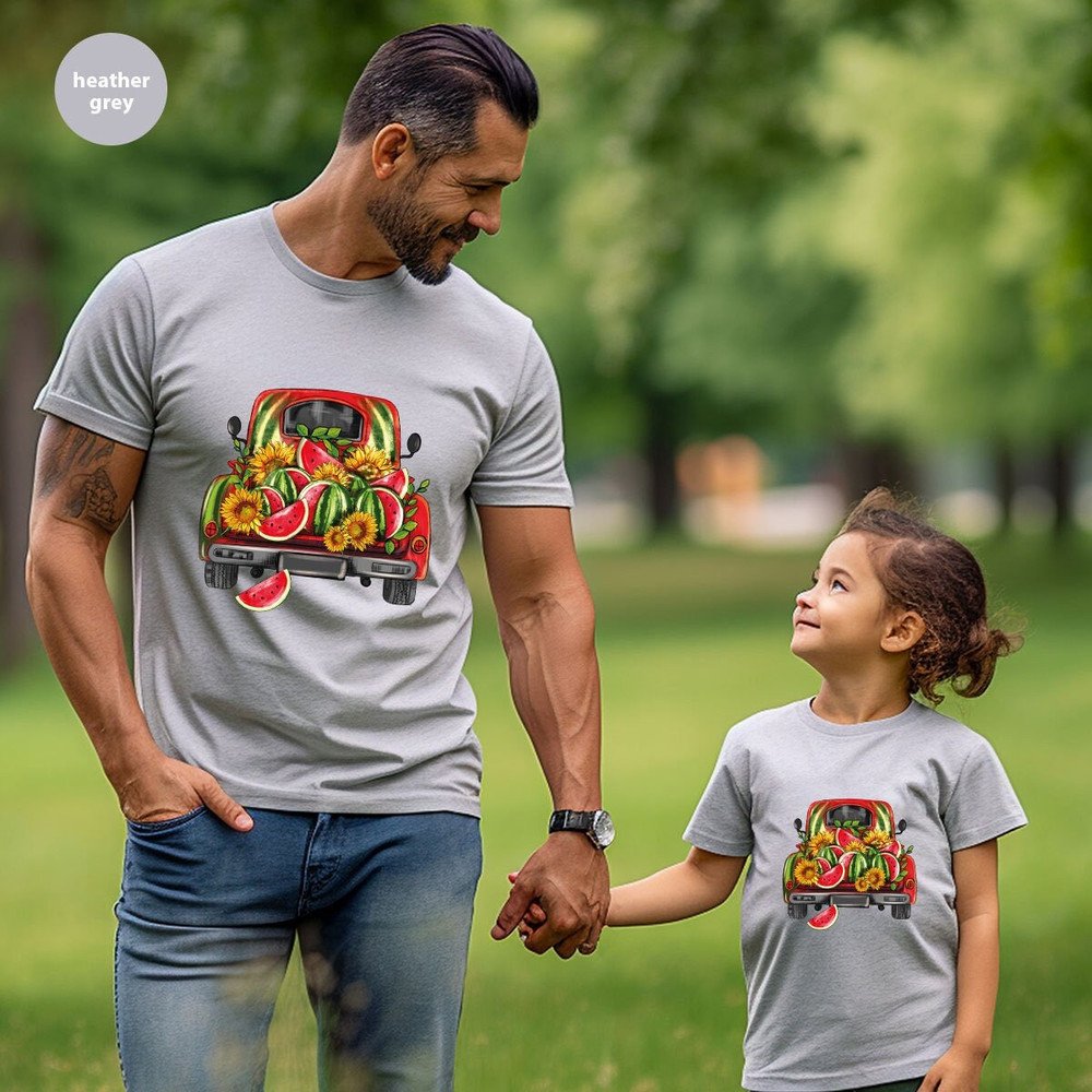 Funny Summer TShirt, Watermelon Truck Graphic Tees, Trendy Sunflowers Clothing, Summer Fruit Outfit, Gift for Kids, Summer Toddler T-Shirt - 1.jpg