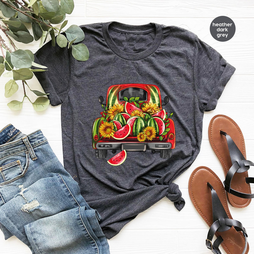 Funny Summer TShirt, Watermelon Truck Graphic Tees, Trendy Sunflowers Clothing, Summer Fruit Outfit, Gift for Kids, Summer Toddler T-Shirt - 2.jpg