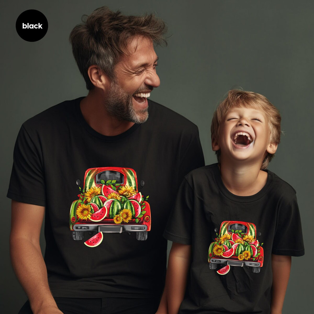 Funny Summer TShirt, Watermelon Truck Graphic Tees, Trendy Sunflowers Clothing, Summer Fruit Outfit, Gift for Kids, Summer Toddler T-Shirt - 7.jpg