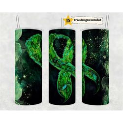 alcohol ink green ribbon awareness 20 oz skinny tumbler sublimation design digital download png instant digital only, gl