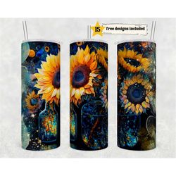 alcohol ink sunflowers 20 oz skinny tumbler sublimation design digital download png instant digital only, glitter print