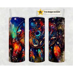 alcohol ink dreamcatcher 20 oz skinny tumbler sublimation design digital download png instant digital only, gold glitter