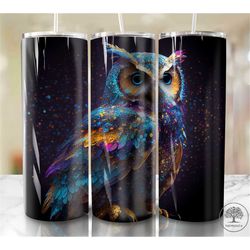 alcohol ink owl 20oz sublimation tumbler designs, rainbow neon 9.2 x 8.3 straight skinny tumbler wrap png, sublimation d