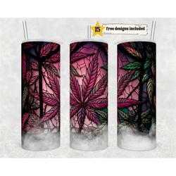 stained glass weed 20 oz skinny tumbler sublimation design digital download png instant digital only, pink marijuana tum