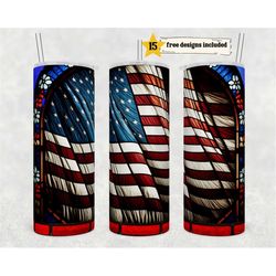stained glass american flag 20 oz skinny tumbler sublimation design digital download png instant digital only, patriotic