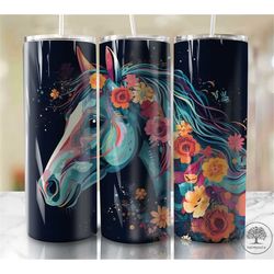 horse flower tumbler png, 20 oz skinny tumbler wrap