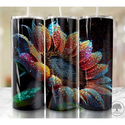 alcohol ink sunflowers 20 oz skinny tumbler sublimation design digital download png instant digital only, glitter print