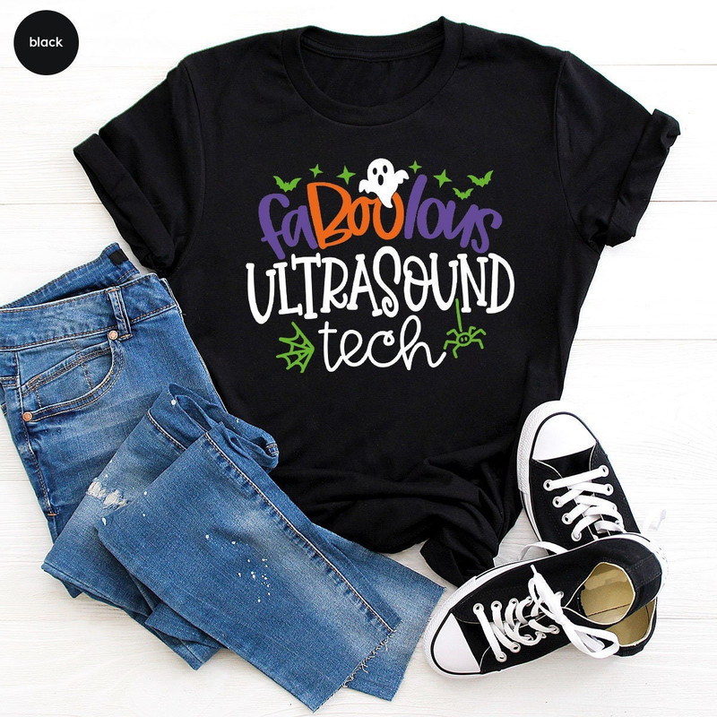 Halloween Shirts for Sonographer, Spooky Ghost Ultrasound Tech Shirt, Halloween Sonographer Gifts, Crewneck Ultrasound Technologist Shirt - 1.jpg