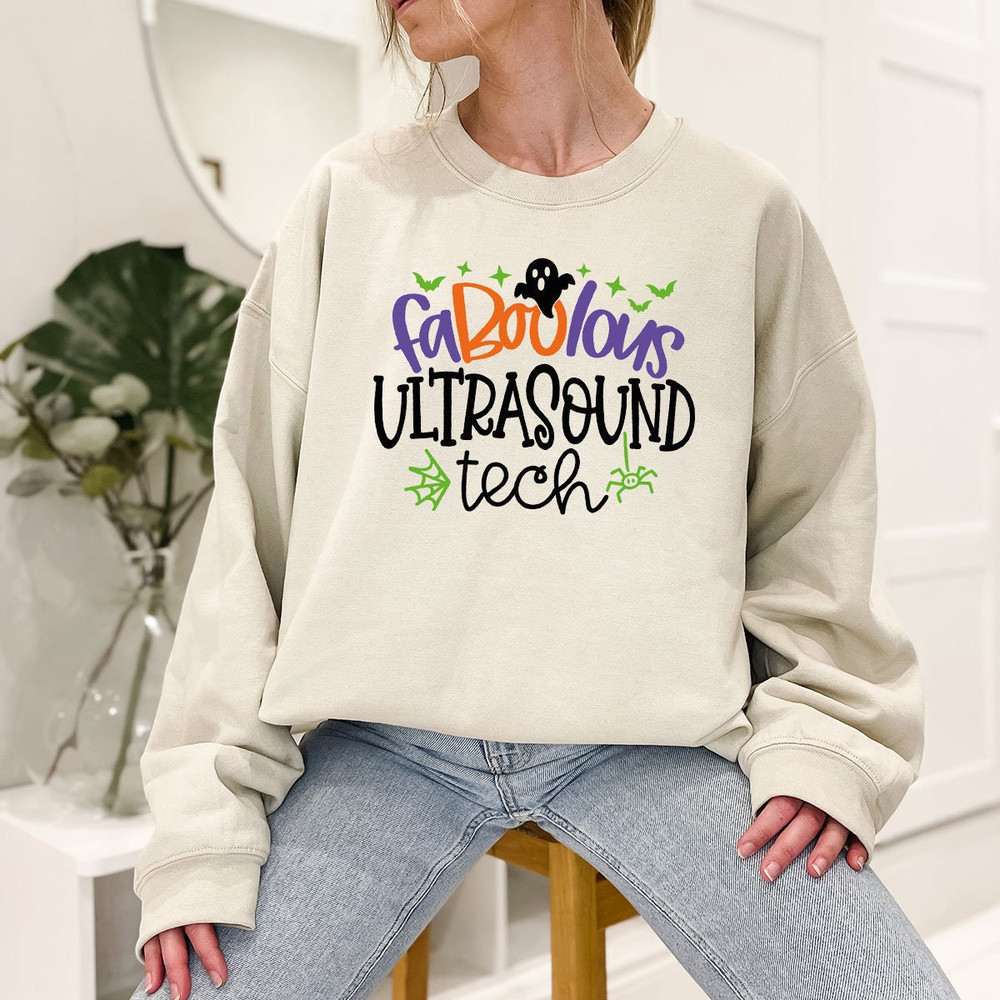 Halloween Shirts for Sonographer, Spooky Ghost Ultrasound Tech Shirt, Halloween Sonographer Gifts, Crewneck Ultrasound Technologist Shirt - 7.jpg