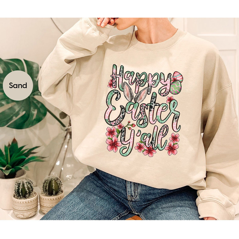 Happy Easter Crewneck Sweatshirt, Easter Bunny Graphic Tees, Easter Eggs T-Shirt, Kids Easter Shirt, Easter Gift, Gifts for Her - 7.jpg