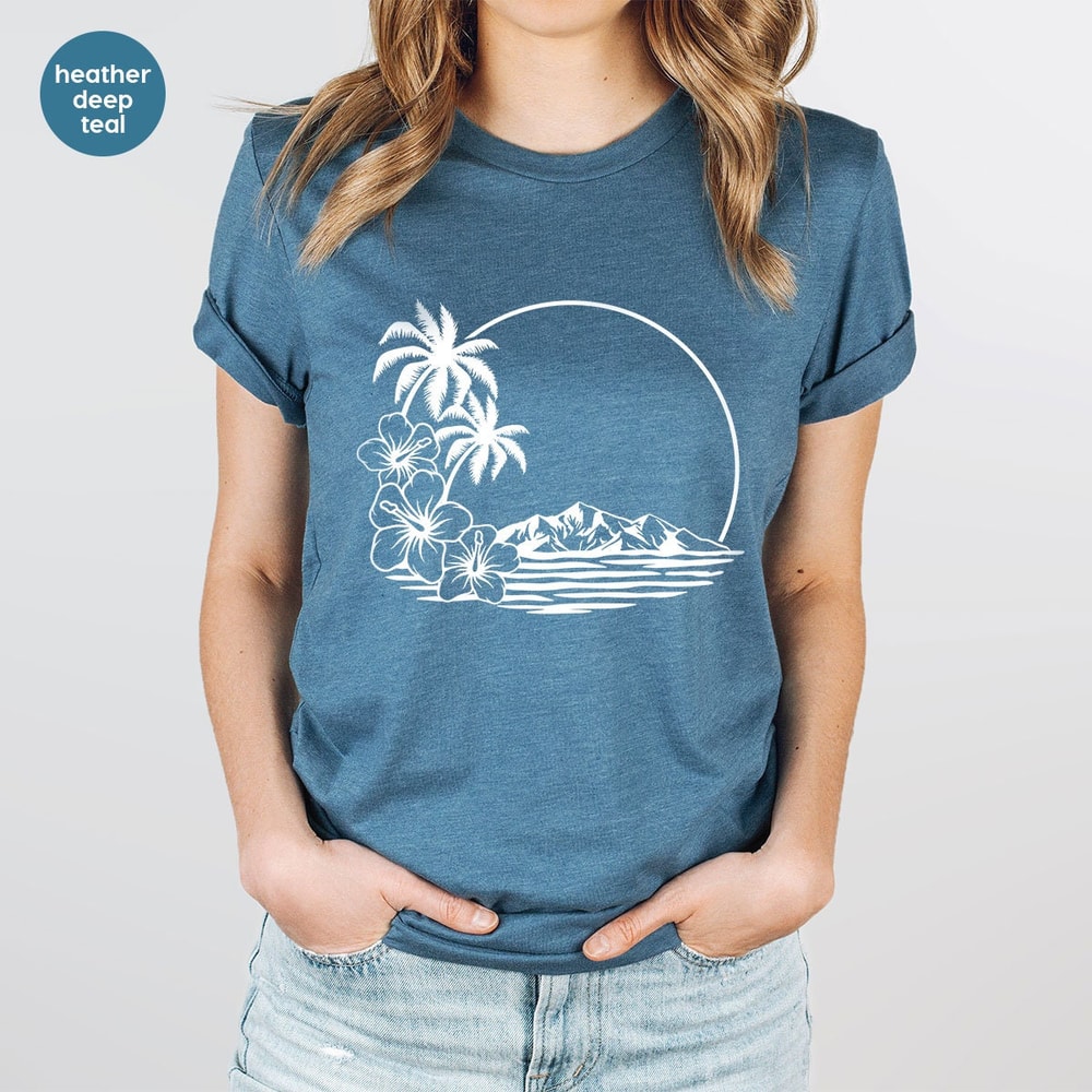 Holiday Shirt, Vacation Vneck Shirt, Summer Shirt, Floral Graphic Tees, Travel Shirt, Beach T-Shirt, Summer Shirts for Women, Gift for Her - 4.jpg