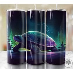 northern lights turtle 20oz sublimation tumbler designs, colorful 9.2 x 8.3 straight skinny tumbler wrap png, sublimatio