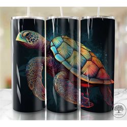 turtle 20oz sublimation tumbler designs, colorful 9.2 x 8.3 straight skinny tumbler wrap png, sublimation design png