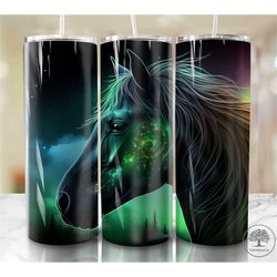 northern lights horse 20oz sublimation tumbler designs, colorful 9.2 x 8.3 straight skinny tumbler wrap png, sublimation