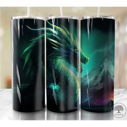northern lights dragon 20oz sublimation tumbler designs, colorful 9.2 x 8.3 straight skinny tumbler wrap png, sublimatio