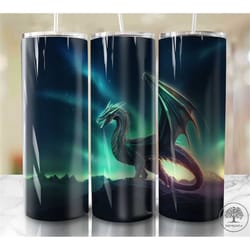 northern lights dragon 20oz sublimation tumbler designs, colorful 9.2 x 8.3 straight skinny tumbler wrap png, sublimatio