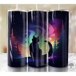northern lights cat 20oz sublimation tumbler designs, colorful
