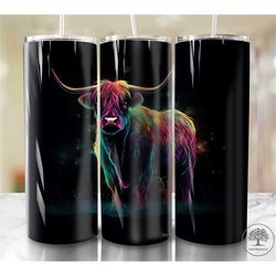 northern lights highland cow 20oz sublimation tumbler designs
