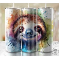 watercolor sloth 20oz sublimation tumbler designs, colorful