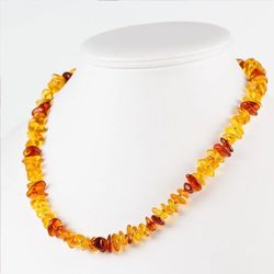 Amber Gemstone Bead Necklace Real Baltic Amber Jewelry Healing Energy Minimalism Everyday necklace yellow, tea color
