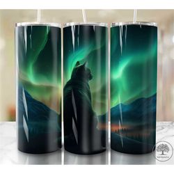 cat northern lights 20oz sublimation tumbler designs, colorful