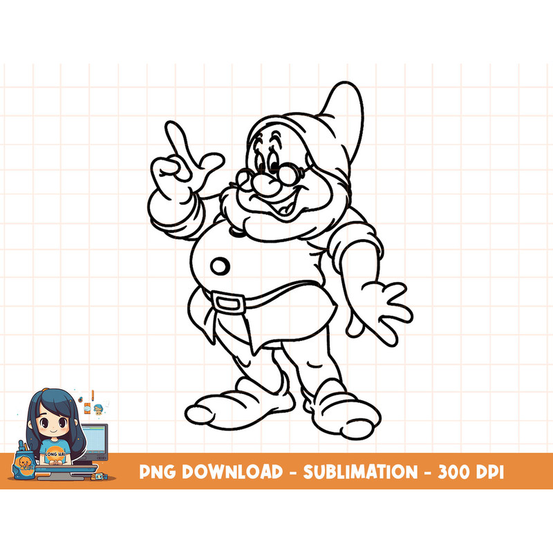 Disney Snow White Doc Finger Point Simple Black Outline png, sublimation, digital print.jpg