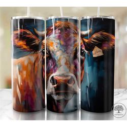 watercolor cow 20oz sublimation tumbler designs, colorful