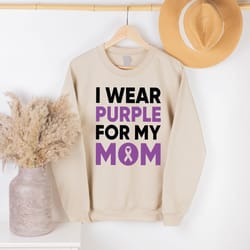 i wear purple for my mom sweatshirt, cancer support long sleeve shirts, purple ribbon hoodie, pancreatic cancer awarenes