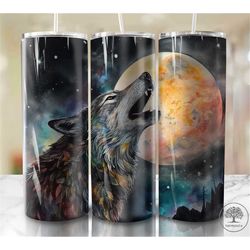 wolf and the moon 20oz sublimation tumbler designs, colorful