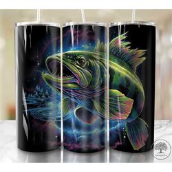 Bass Fishing 20oz Sublimation Tumbler Designs, Colorful 9.2 x 8.3 Straight Skinny Tumbler Wrap PNG, Sublimation Design P
